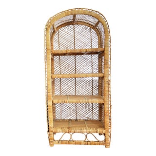 Vintage Wicker Rattan Peacock Shelf For Sale