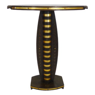 Art Deco Style Pedestal Table in Beech and Gilded Metal, 1960s For Sale