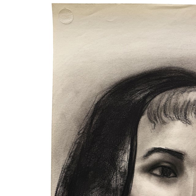 Mid 20th Century Donna Foreman Hopper Charcoal Portrait of a Woman in a Sheer Headscarf - MCM For Sale - Image 5 of 8