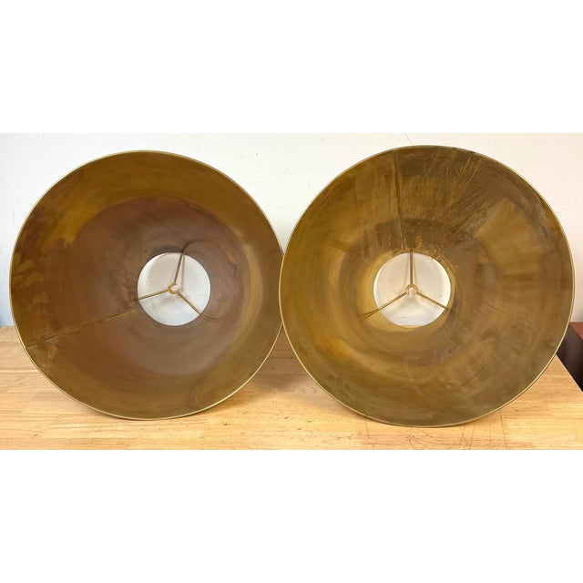 Late 20th Century Late 20th Century French Modern Brass & Parchment Enamel Lamp Shades, Style of Royère - a Pair For Sale - Image 5 of 14