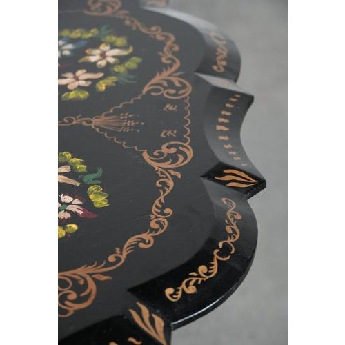 Antique English Hand-Painted Floral Tilt-Top Table, Late 19th Century. For Sale - Image 9 of 18