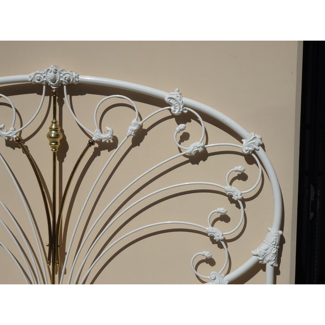 Vintage French Elliott's Designs White Gold Iron Queen Headboard W Footboard #3 For Sale - Image 13 of 15