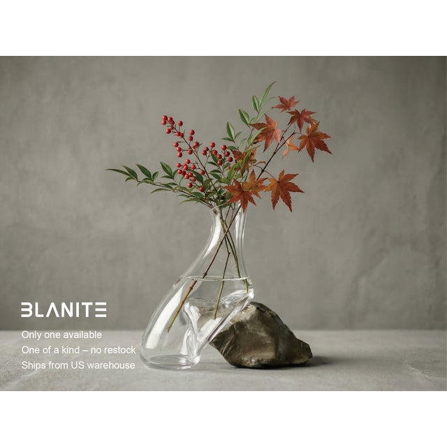 Sculptural Glass Decanter Vase With Natural Gobi Desert Stone – One of a Kind Art Glass For Sale In New York - Image 6 of 7