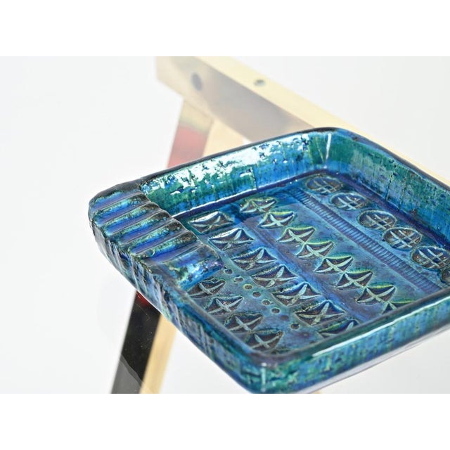 1960s Rimini Blue Ceramic Square Ashtrays attributed to Bitossi, Italy, 1960s, Set of 2 For Sale - Image 5 of 12