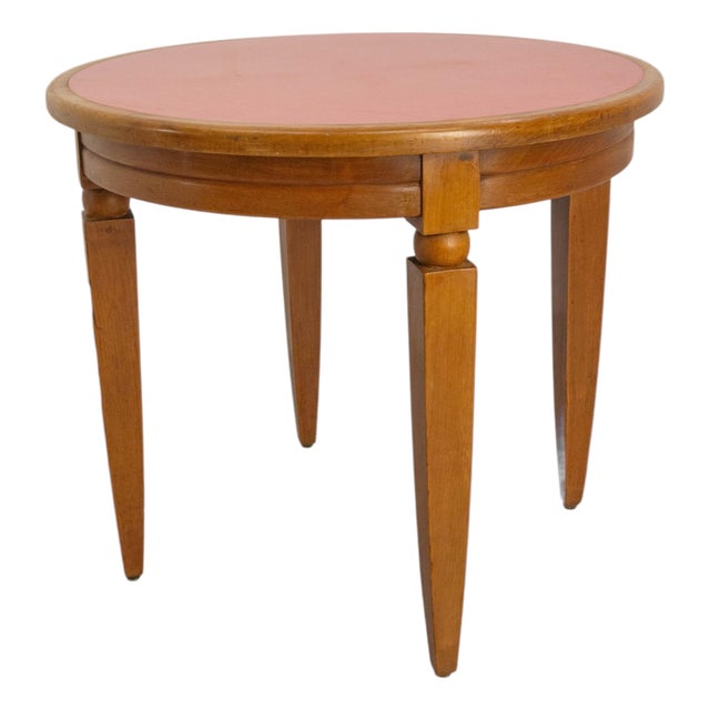 French Bout de canapé Side Table in Cherrywood & Red Laminate, 1950s For Sale