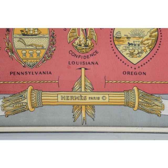 1970s Vintage Framed Hermes Scarf "Arms of the United States" 1776-1976 Bicentennial Edition 90cm For Sale - Image 5 of 11