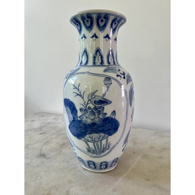 Ceramic Vintage Blue & White Chinese Ceramic Vase For Sale - Image 7 of 8
