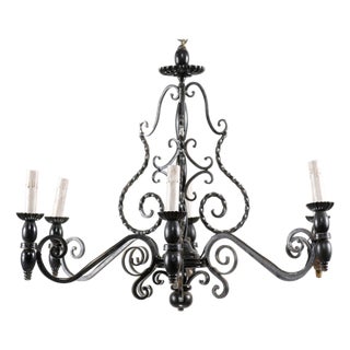 Mid 20th Century French Scrolling Black Iron Light For Sale