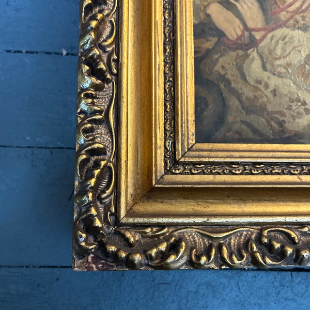 Traditional 1930’s Original Female Portrait Orientalist Style Painting in Chunky Gold Period Frame For Sale - Image 3 of 5