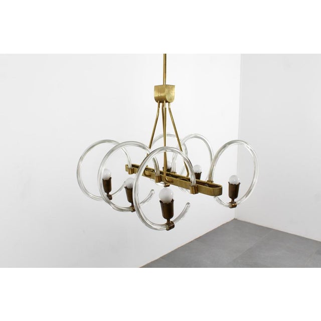 Mid-Century Murano Glass and Brass Chandelier from Barovier & Toso, Italy, 1940s For Sale - Image 8 of 18