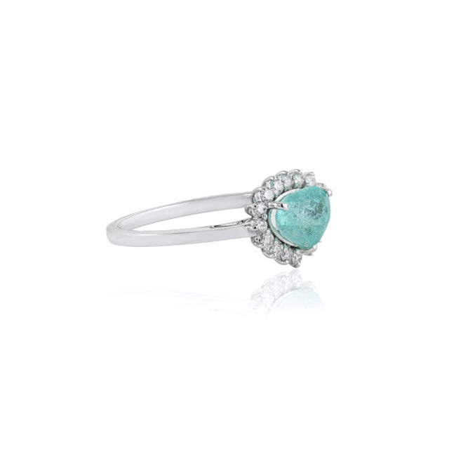 Metal 18k Gold 1.09ct Pear Cut Paraiba Tourmaline Diamond Halo Cluster Ring Size 5 For Sale - Image 7 of 18