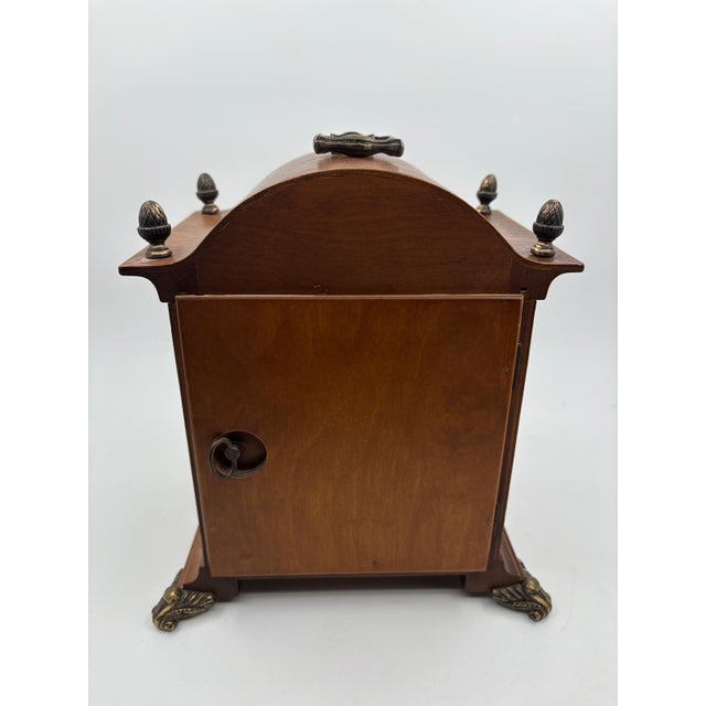 Vintage Tempus Fugit Table Clock in Wooden Case with Brass Details For Sale - Image 12 of 17