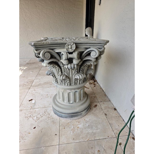 Beautiful Corinthian style capital pedestal/ plant stand Roman architecture 2 pc heavy concrete Have some damage on the...