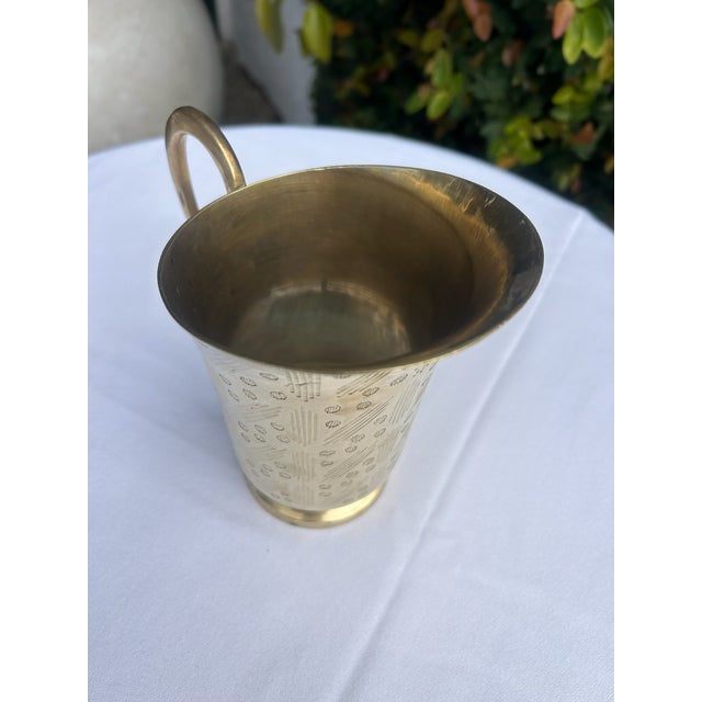 Vintage Etched Brass Pitcher With Pedestal Base For Sale - Image 14 of 14