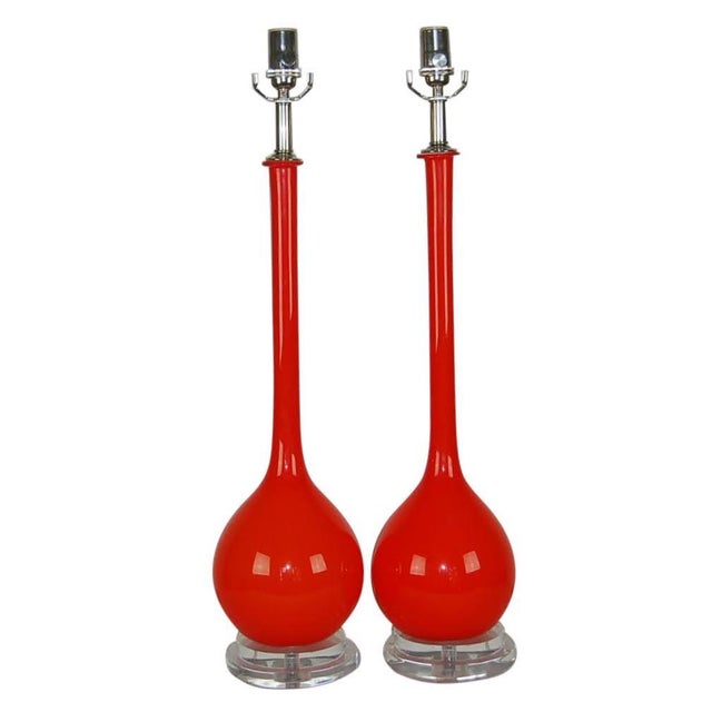Vintage Murano Long Neck Red Orange Lamps For Sale - Image 11 of 11