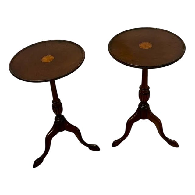 Antique Edwardian Mahogany Inlaid Lamp Tables, 1900s, Set of 2 For Sale