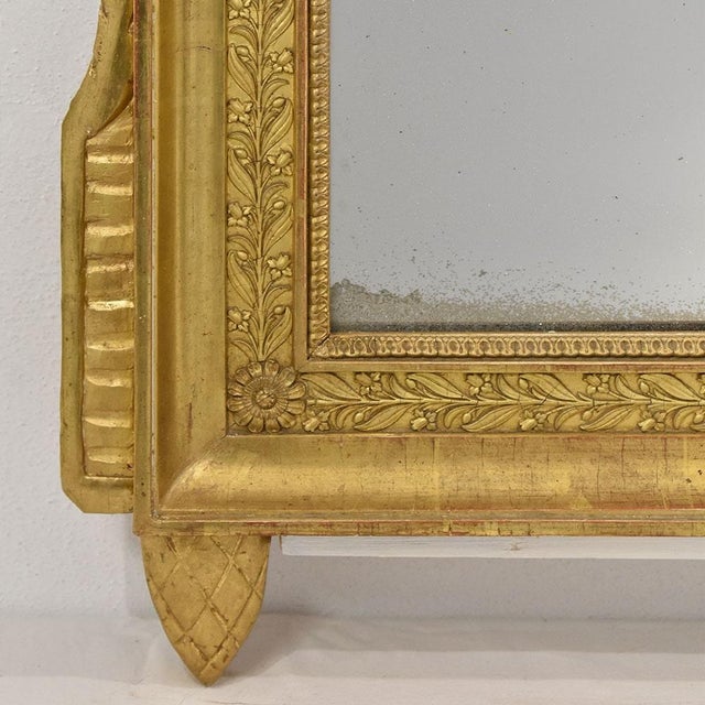 Glass Antique Rectangular Gold Leaf Gilt Mirror Wall Mirror with Birds and Flowers, 18th Century For Sale - Image 7 of 12