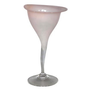 Large Pink and White Murano Glass Calla Lily Vase by Vito, 1984 For Sale