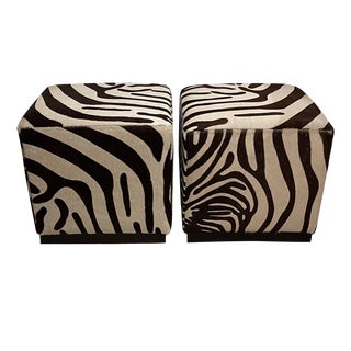 Pair of Williams Sonoma Zebra Ottomans For Sale
