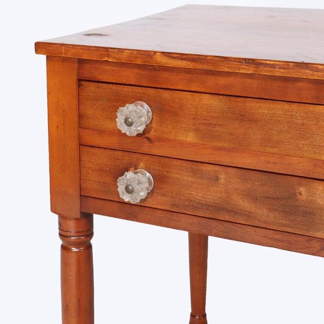 Glass Antique Sheraton Cherry 2-Drawer Stand With Sandwich Glass Knobs C1840 For Sale - Image 7 of 18
