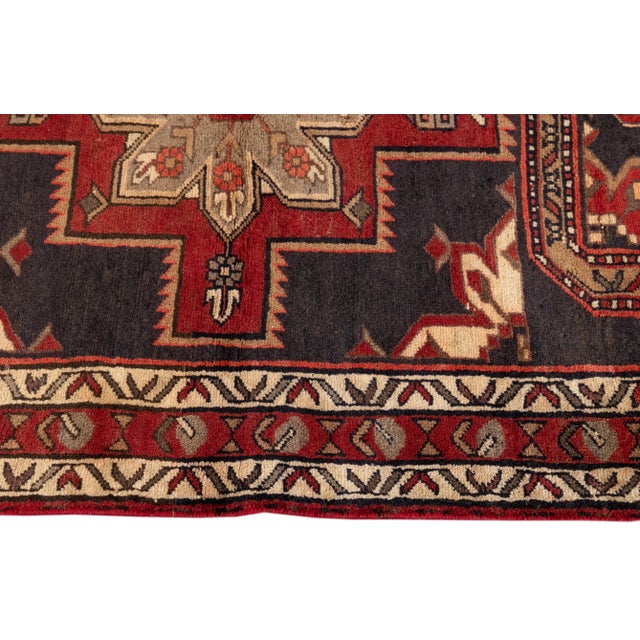 Vintage North West Persian Handmade Red Tribal Wool Runner For Sale - Image 4 of 11