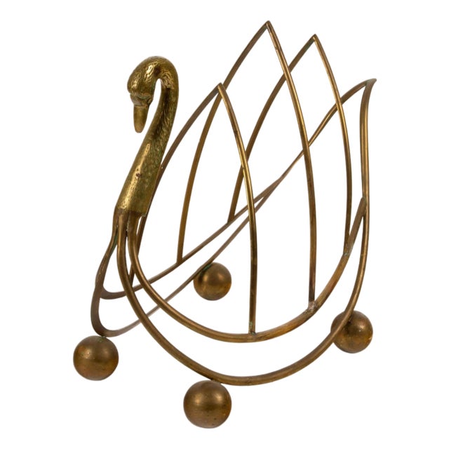 Swan Song Magazine Rack – A Mid 20th Century Brass Beauty For Sale
