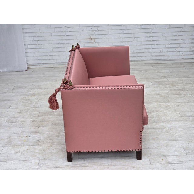 Pink Danish Spanish Drop-Arm Two-Seater Sofa with Wool Upholstery, 1970s For Sale - Image 8 of 18