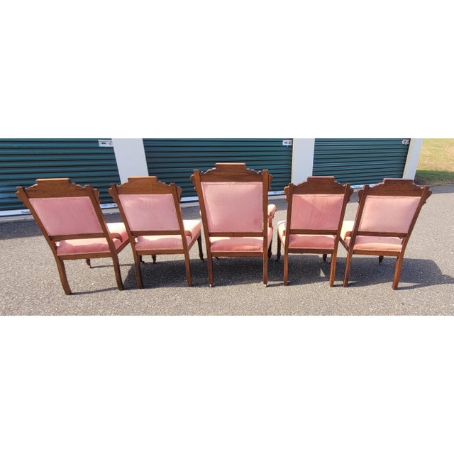 Fine Set 5 Victorian Parlor Chairs in a Blush Tone Upholstery For Sale - Image 4 of 12