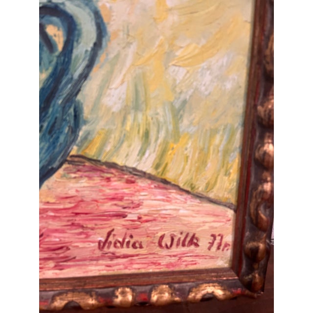 Impressionist Lydia Wilk Original Oil Painting Floral Still Life Signed Vintage Ornate Frame, in the Style of Van Gogh, Signed 1977 Mid Century For Sale - Image 3 of 8