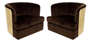 Milo Baughman Brass Barrel Back Chairs, Restored - A Pair