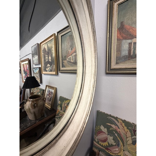 Neoclassical Vintage Neoclassical Oval Wall Mirror W/ Silver Leaf For Sale - Image 3 of 5