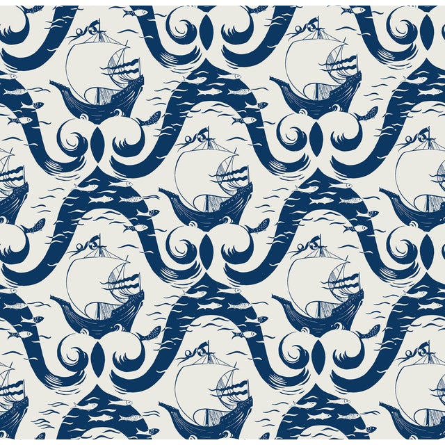 Sample - Cravelle Wallpaper by Paule Marrot in Navy For Sale