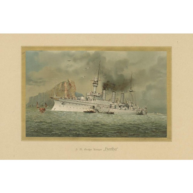 Title: sms hertha: german protected cruiser in the far east – 1903 chromolithograph this 1903 chromolithograph by hugo...