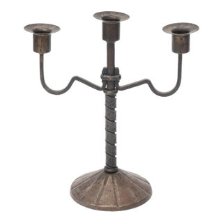 Arts and Crafts Austrian Bronze 3 Arm Candlestick Signed For Sale