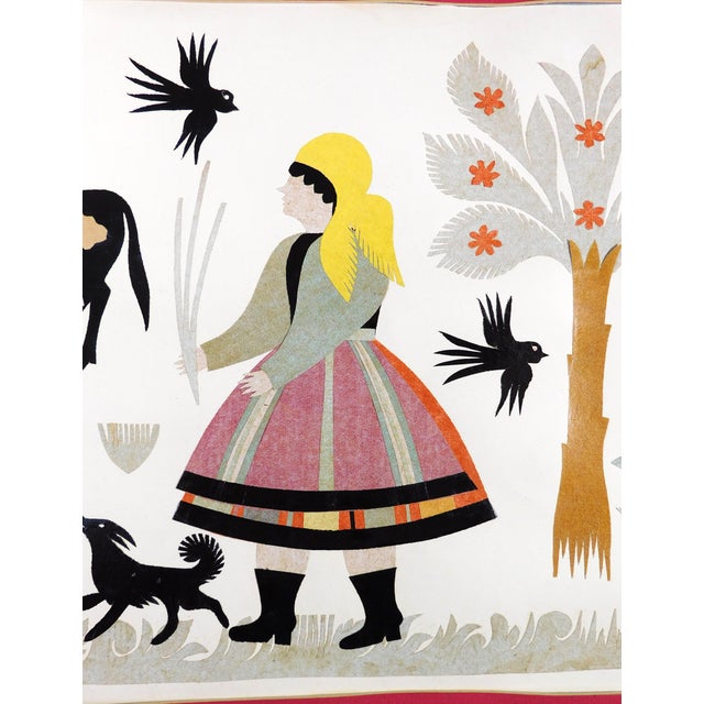 1960s Vintage Chine Collé / Papier Collé Pastoral Folk Scene Primitive Art Reproduction For Sale - Image 9 of 15