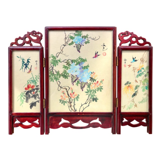 Early 20th Century Vintage Chinese Double-Sided Tabletop Screen For Sale