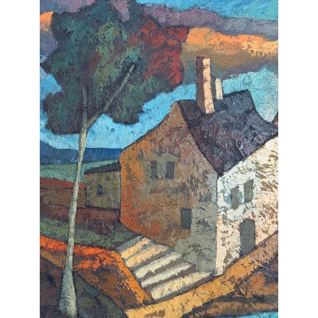 Midcentury Italian Modernist Landscape Oil Painting For Sale In Boston - Image 6 of 11