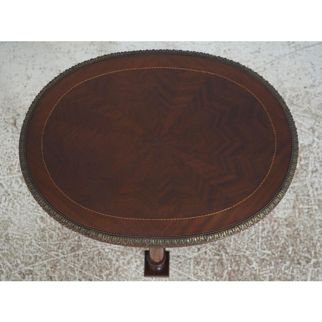 French Vintage Louis XVI Mahogany Marquetry Inlaid End Table For Sale - Image 3 of 15