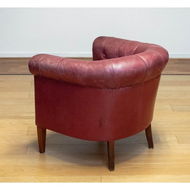 Swedish Red-Brown Leather Chesterfield Armchair, 1930s For Sale - Image 9 of 12