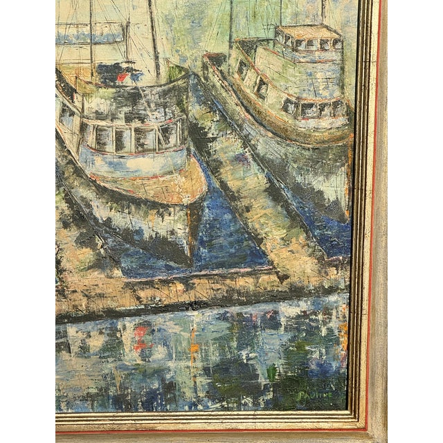 Large Mid-Century Modern Impasto Expressionist Harbor Boats Painting, Signed Oil For Sale In Palm Springs - Image 6 of 7