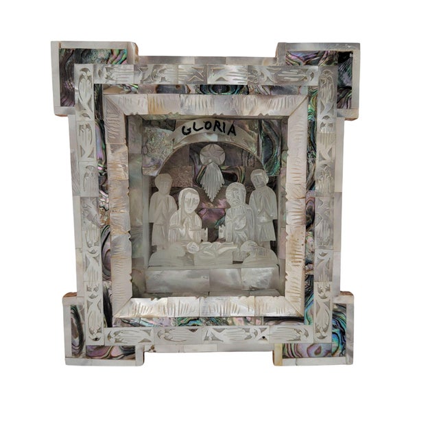 Folk Art Antique Carved Mother of Pearl Nativity For Sale - Image 3 of 4