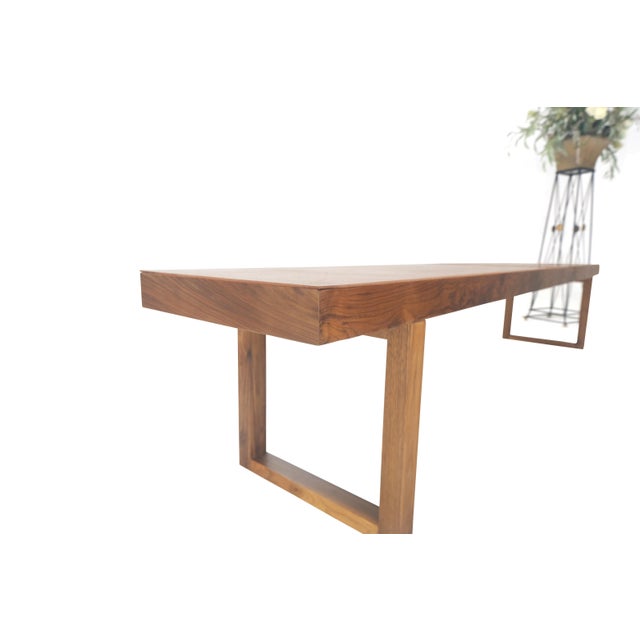 Slim Profile Solid Walnut Frame Integrated leather Cushion 7.5' Long Bench For Sale - Image 6 of 12