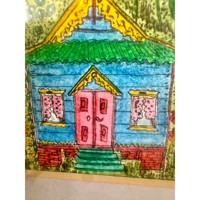 Green 1990s Tiny Caribbean Church Watercolor by I. Kentho, Tobago, 9” X 7” Framed For Sale - Image 8 of 11