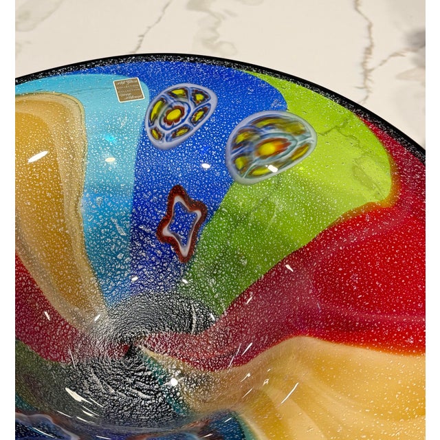 Late 20th Century Oversized Multicolor Murano-Style Art Glass Centerpiece Bowl – 17” For Sale In Orlando - Image 6 of 12