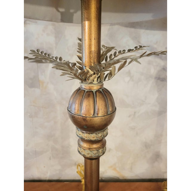 1990s Vintage Gold Gilt Hollywood Regency Palm Frond Pleated Shades Table Lamps- A Pair For Sale - Image 5 of 8