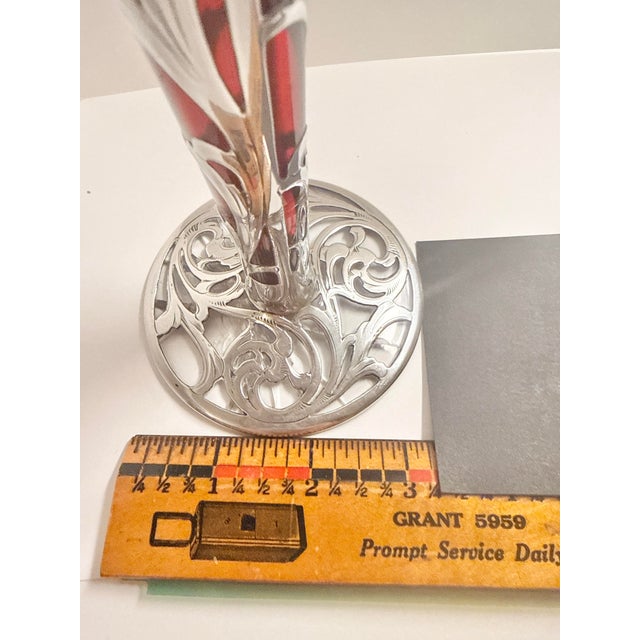 Sterling Silver and Red Glass Inlayed Art Nouveau Trumpet Vase For Sale - Image 11 of 12
