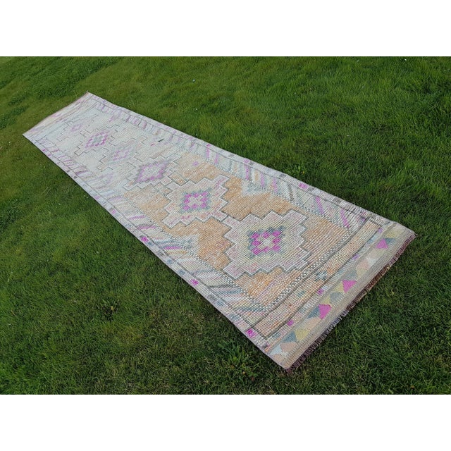 Mid-Century Modern Orange Turkish Herki Rug Runner For Sale - Image 3 of 11