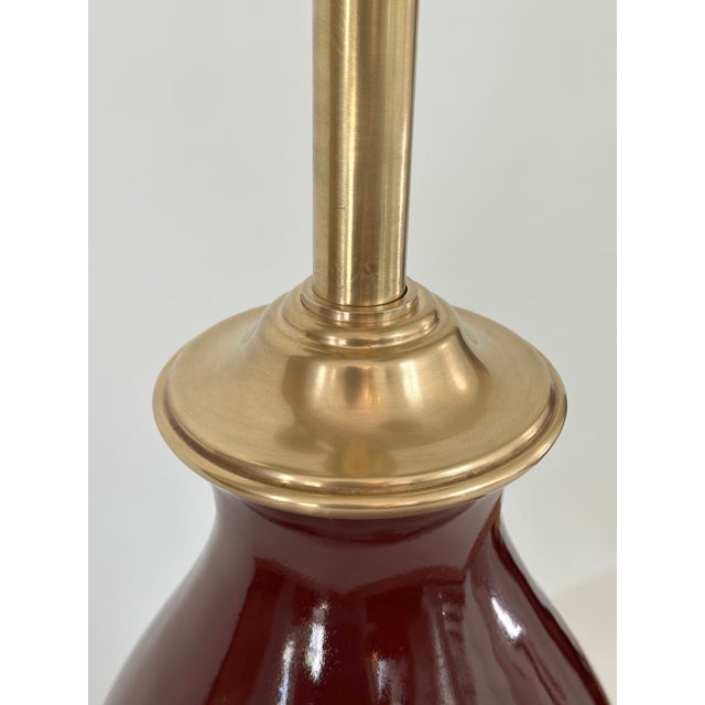 Single Ralph Lauren Extra Large Oxblood Red Ceramic Lamp With Brass Fittings. For Sale - Image 11 of 17