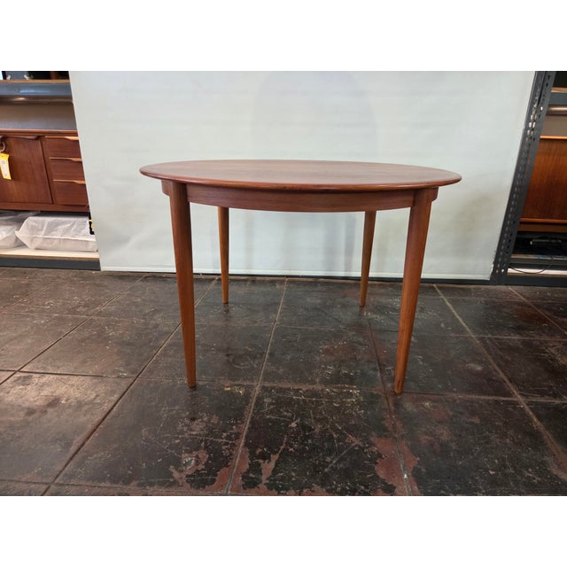 Wood Mid-Century Danish Teak Round Too Oval Dining Table Two Giant Leaves 85 Open Legs Spreader For Sale - Image 7 of 10