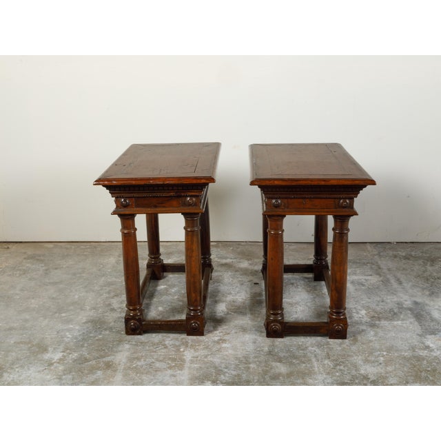 Pair of Italian 19th Century Carved Walnut Console Tables with Doric Columns For Sale - Image 12 of 12